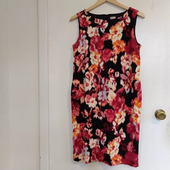 Chicos Floral Sleeveless Knit Dress Pockets Retro Mod Size 0.5 Misses 6 - Picture 2 of 6